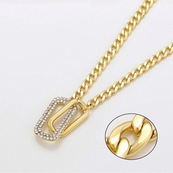 Interlocking Necklace Chain Necklace 14k Gold Plated Cz Stone - Picture 4 of 10